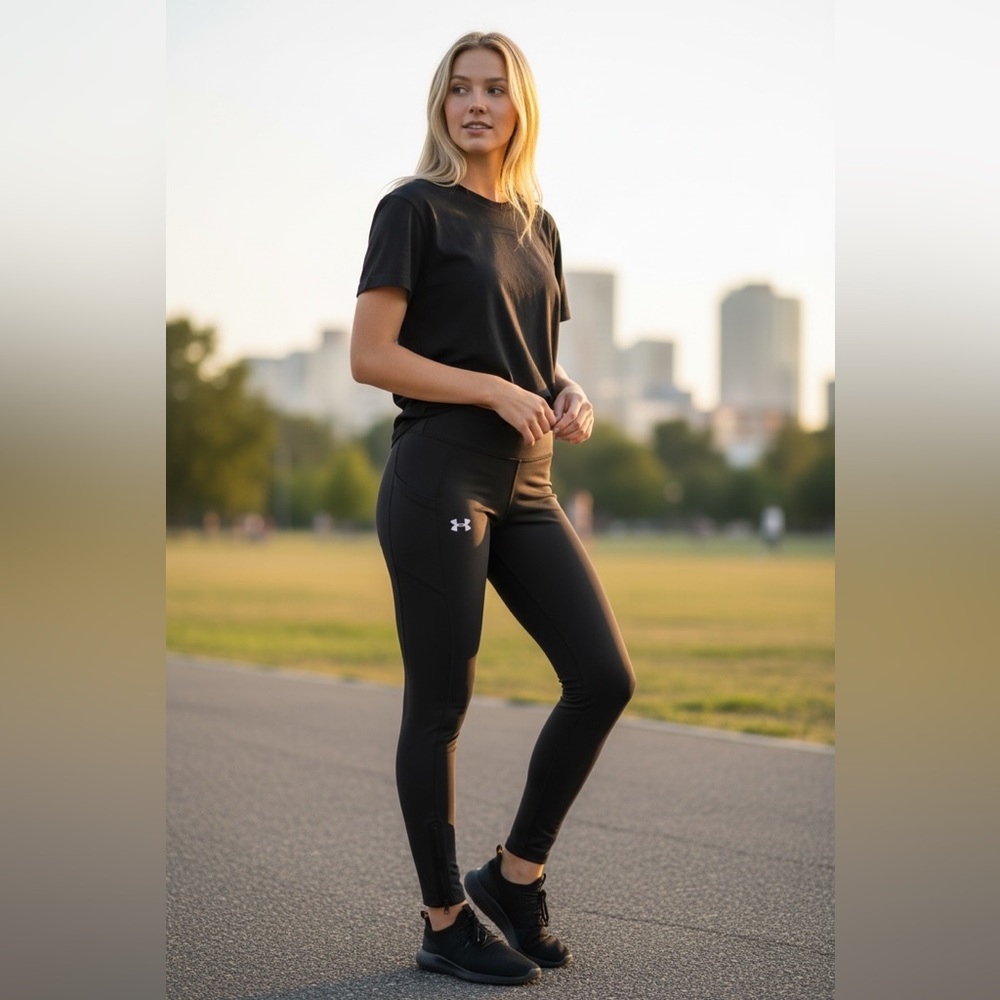 Under Armour No-Slip Waistband Full Length Compression Leggings Small Black